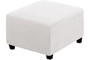 DKSLIPGO Square Jacquard Ottoman Covers Ottoman Slipcovers Folding Storage Stool Protector Elastic Bottom Stretch High Spandex Small Checks (X-Large,Off White)