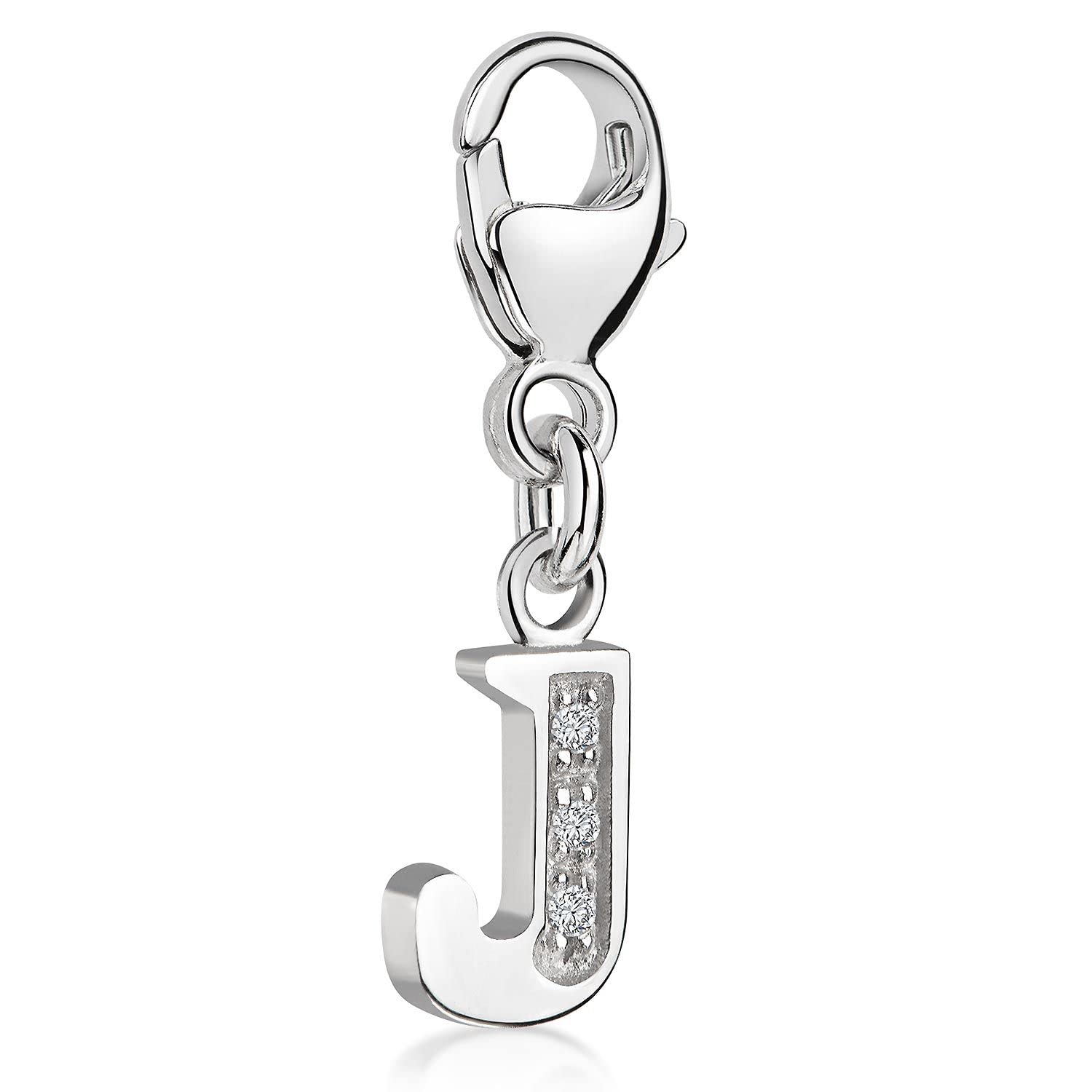 MATERIA by Matthias Wagner Letter Pendant 925 Silver with 3 Zirconia Alphabet Charms, 7 x 22 x 2 mm (inkl. Karabiner), Sterling Silver Cubic Zirconia, Cubic Zirconia