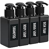Segbeauty Black Plastic Square Shower Dispenser, 4pcs 3.4oz Empty Hand Soap Bottles with Label, 100ml Refillable Press Pump Portable Lotion Dispenser Liquid Container for Travel Bathroom Hotel Kitchen