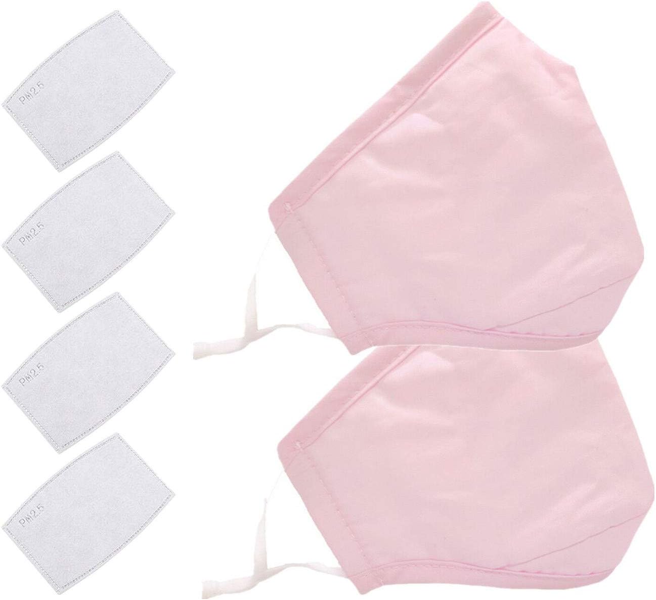 2 Pack PM 2.5 Air Pollution Masks with 4 Air Filter Sheet Cotton Washable Reusable Anti Dust Smoke Face Mouth Mask with Adjustable Straps-Pink