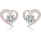 Reffeer Solid 925 Sterling Silver Cute Love Heart Stud Earrings for Women Teen Girls CZ Heart Earrings Stud Hypoallergenic
