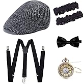 Gionforsy 1920s Accessories for Men 20s Gatsby Gangster Costume Accessories Set Newsboy Hat Set Roaring 20s Costume