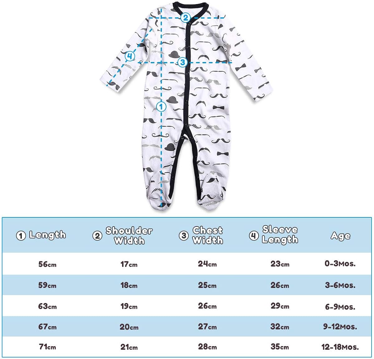 OPAWO Baby Boys' Footed Sleeper Pajamas 3 Pack Long Sleeve Footie Pjs 0-18 Months: Clothing