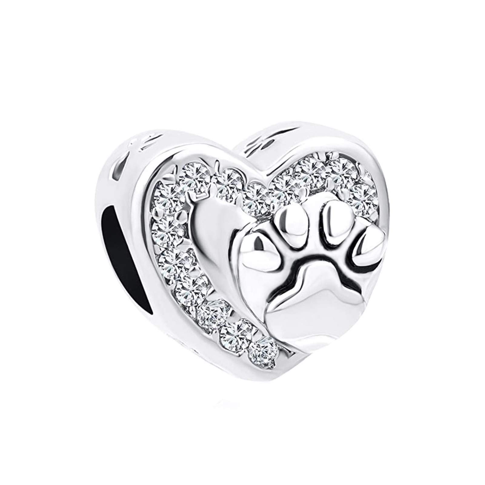 Women Love Heart Paw Print Charm Compatible with Pandora Charms Bracelets Dog Cat Pets Animail Jewellery Best Friend Birthday Anniversary