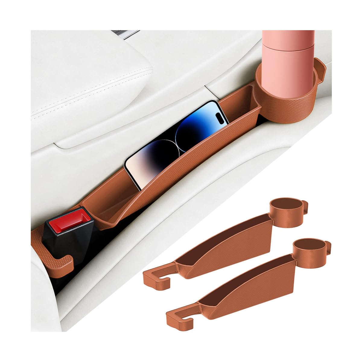 Photo 1 of Norkmdi 2PCS Car Seat Gap Filler, Dual Slot Carbon Fiber Vehicle Side Seat Gap Organizer Strip with Cup Holder, Auto Console Guard Spacer Stop Things from Dropping, Universal Fit (Orange)