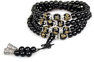 PWMENLK 6mm 108 Mala Beads Bracelet Meditation Necklace Obsidian Beaded Prayer Buddhist Necklace for Healing Stone Agate Tiger Eye Jewelry for Men and Women