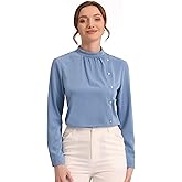 Allegra K Elegant Office Shirts for Women's Stand Collar Button Decor Long Sleeve Vintage Blouse