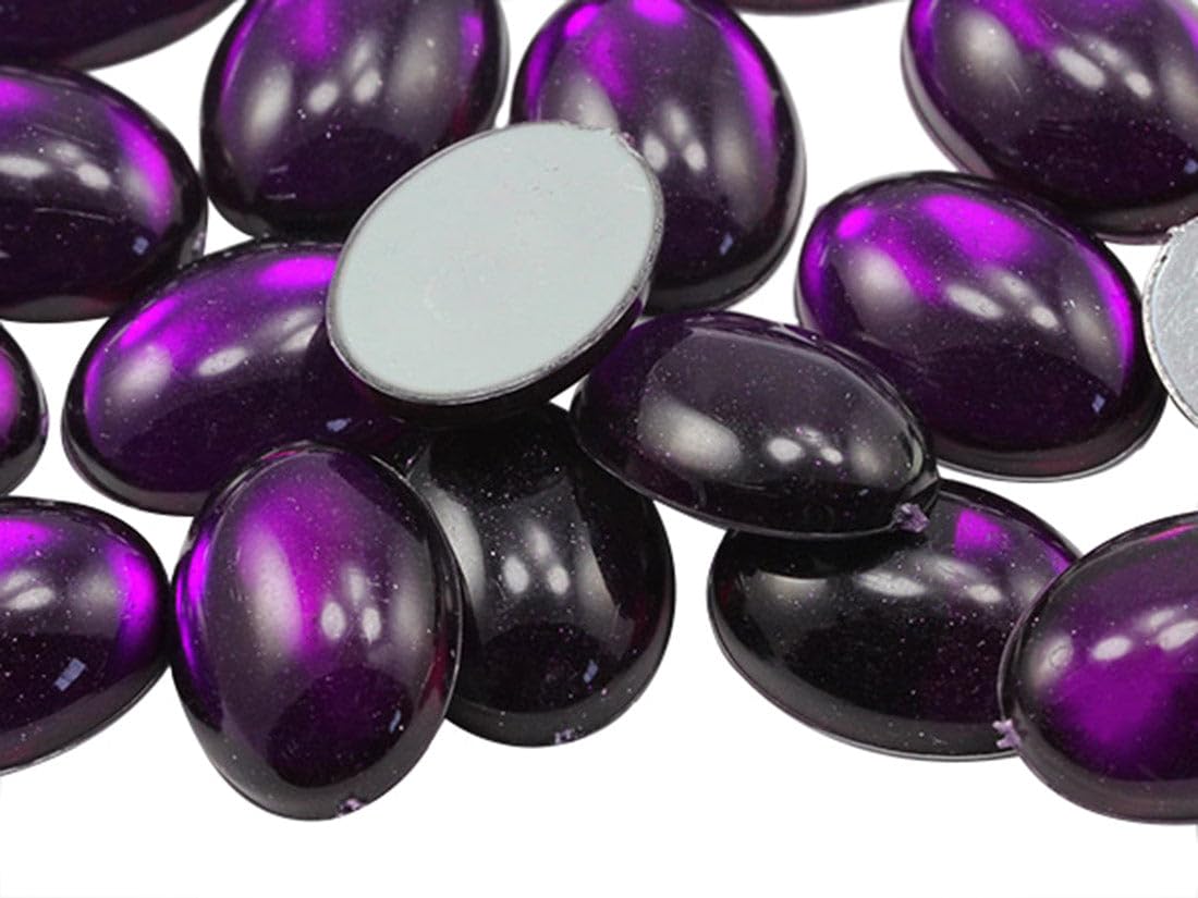 18x13mm Purple Amethyst .NAT02 Flat Back Oval Acrylic Cabochons Rhinestones Plastic Gems Embellishments for Crafts, Costumes, Card Invitations, Jewelry, Cosplay - 25 Pieces