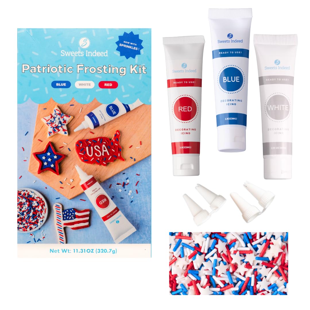 Photo 1 of **pack3**Sweets Indeed Frosting Kit plus Sprinkles Frosting Tubes nozzles 11.71 ounces Perfect for baking and cookie decoarting (Patriotic)