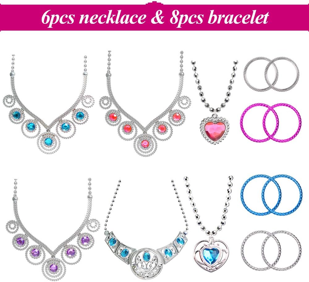 Joinart 60 Pcs Princess Jewelry Toys, Girl Toys Princess Pretend Play Set Girl Jewelry Toys Crown Wand Necklace Bracelet Ring Earring Princess Dress up Birthday Party Favors for Kids Party Supplies: Toys & Games