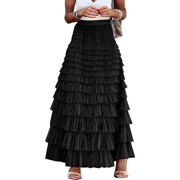 Amazon.com: Womens Tiered Tulle Long Skirt A Line High Waist