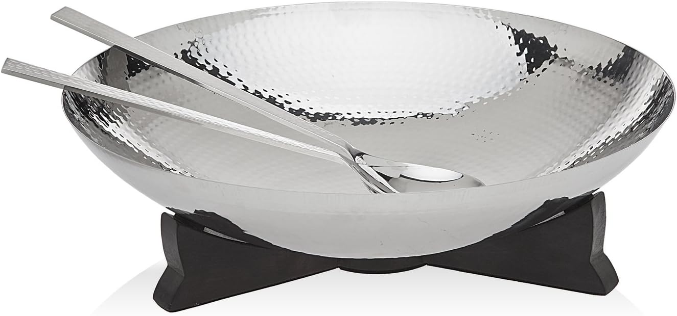 Godinger Hammered Salad Bowl with Wooden Base & Server
