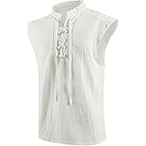 mogenda Mens Medieval Renaissance Pirate Costume Sleeveless Lace-up Stand Collar Shirt Gothic Viking Steampunk Top Tunic