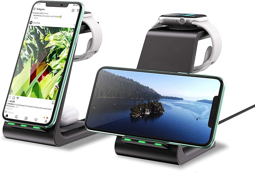 3 in 1 Wireless Charger Fast Charging Station Stand Dock compatible with iPhone 13 12/12 Pro/12 Pro Max/11/11 Pro/XS Max/XR/8/8 Plus,iWatch SE/6/5/4/3/2,Qi-Enabled Phones (Black) - Image 5