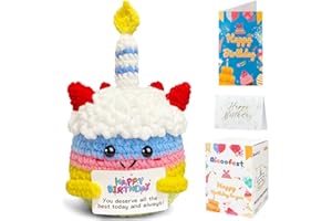 AICOOFEST Happy Birthday Gifts for Women Her Girls Unique Emotional Support Crochet Positive Cake Plush Birthday Gift for Best Friend, Small Crochet Animal with Bday Card for Teen Mom Grandma Daughter Sister