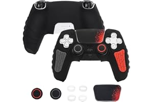 ECHZOVE PS 5 Controller Cover Case - Anti-Slip Silicone Skin for PS 5 Controller with Thumb Grip Caps, Joystick Protectors, Theme Sticker - Black