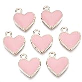 Beadthoven 100pcs Pink Heart Alloy Enamel Charm Pendants Gold Plated Mini Love Heart Dangle Charms for Bracelets Necklace Earrings DIY Jewelry Making