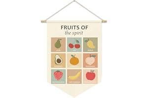 CEBTHN Fruit of the Spirit Wall Art Decor Hanging Pennant Flags, Inspirational Bible Verses Canvas Christian Wall Banner for Home Kids Room Church Classroom Sunday School Preschool Homeschool Decor