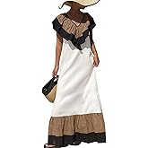 AIWUFLY Colorblock Tiered Maxi Dress Women Ruffle V Neck Contrast Trim Flowy Dresses A Line Summer Casual Sundress