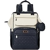 BabbleRoo Leather Diaper Bag Backpack, Multifunction Large Bags with Changing Pad & Stroller Straps Pacifier Case, Unisex Stylish Travel Back Pack Nappy for Moms Dads (Blueberry Cream)