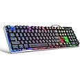 MageGee Gaming Keyboard, Rainbow Backlit LED Wired Gaming Keyboard with Clear Housing and Double-Shot Keycaps, K1 Waterproof Ergonomic 104 Keys Light Up Keyboard for PC Desktop Laptop, Black