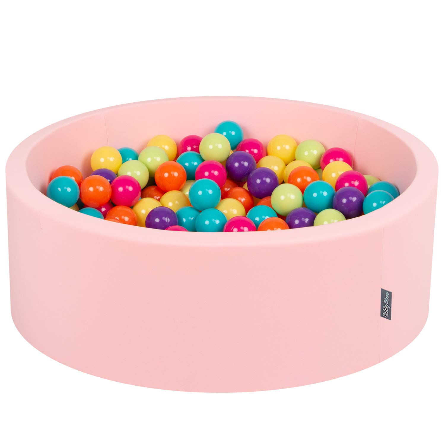 KiddyMoon 90X30cm/300 Balls ∅ 7Cm / 2.75In Baby Foam Ball Pit Made In EU, Pink:L.Green/Yellow/Turquoise/Orange/D.Pink/Purple