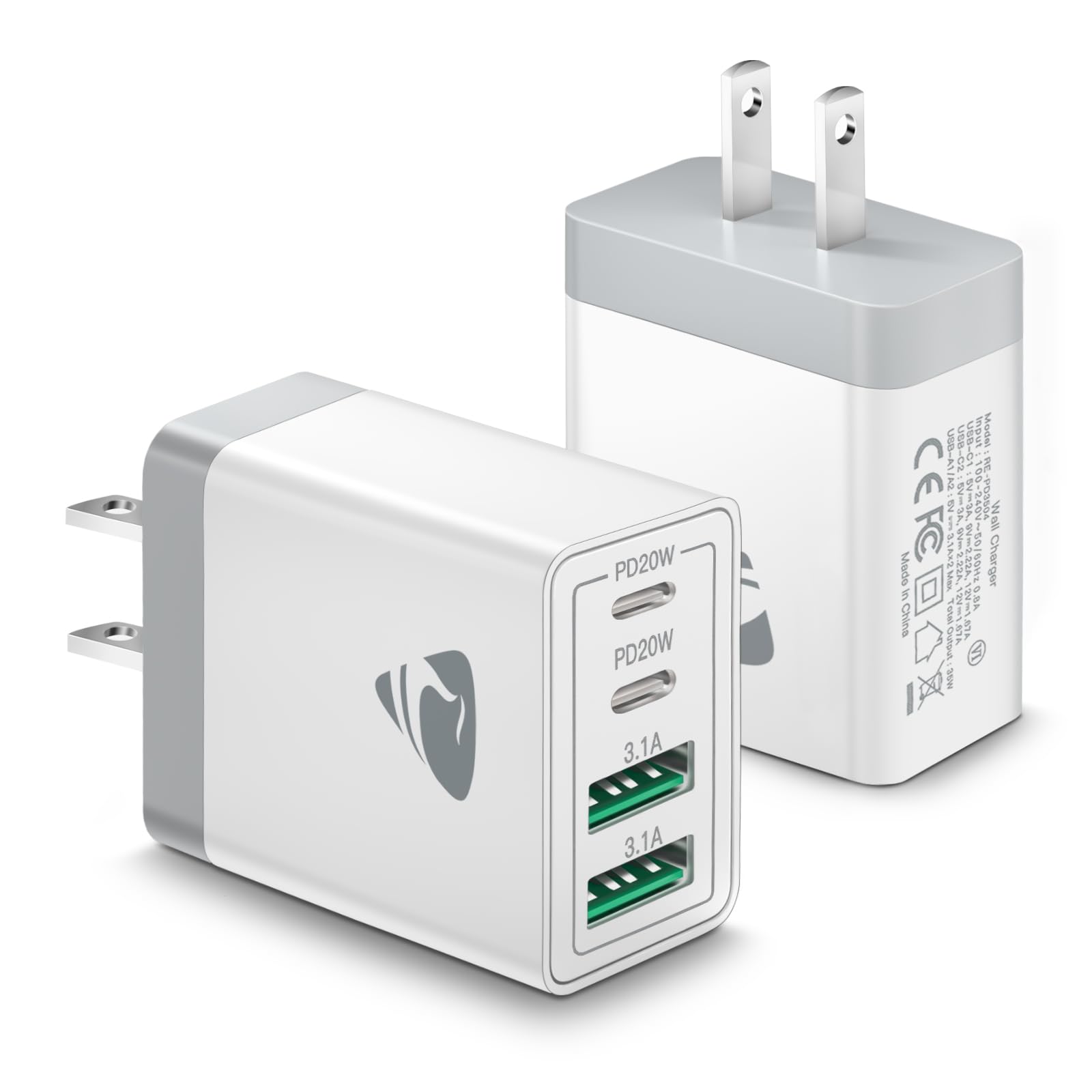 USB C Charger Block, iPad USB C Block 20W 2Pack USBC Wall Charger iPhone Fast Charging Plug Type C Wall USBC Power Adapter for iPhone 15 14 13 12