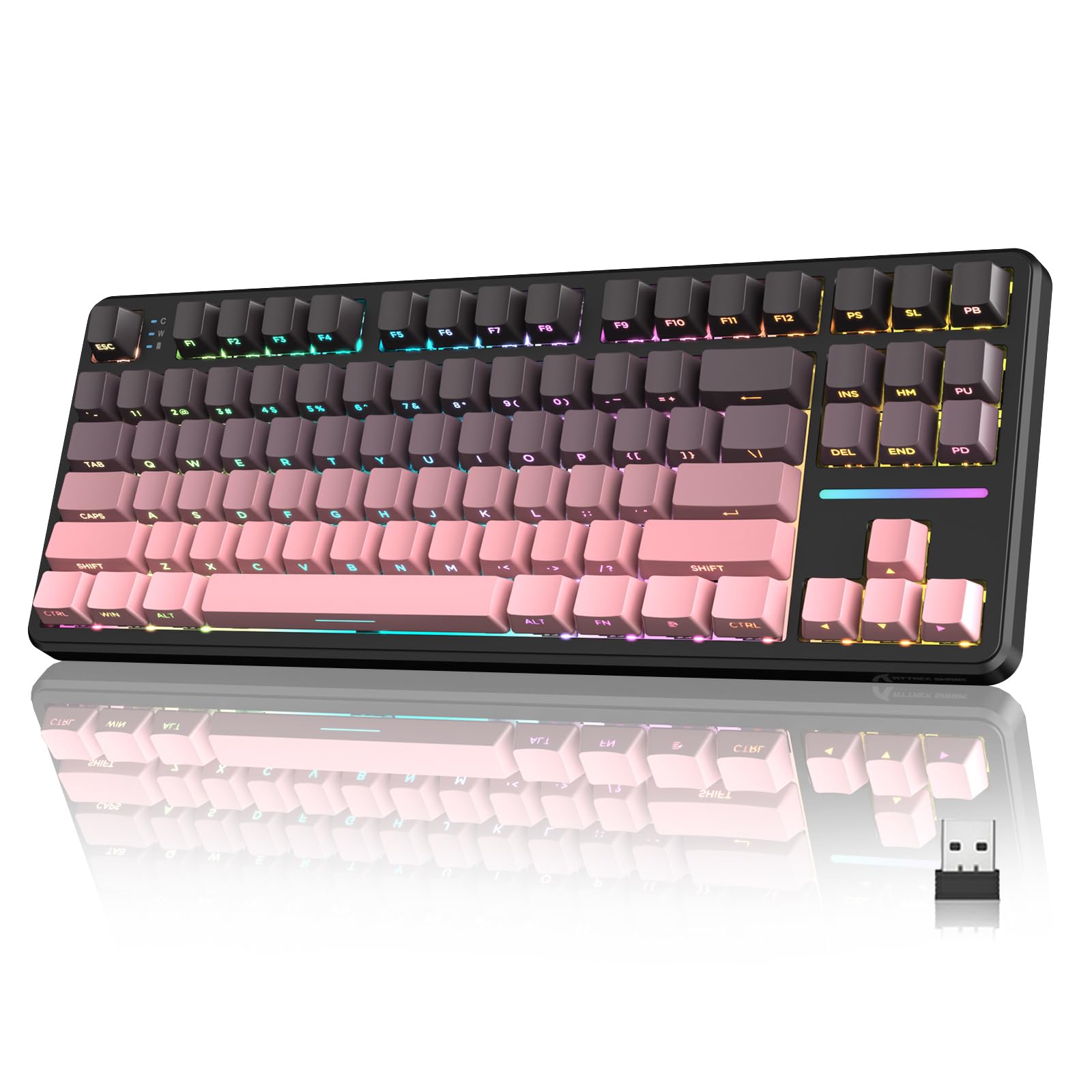 ATTACK SHARK X87 Wireless Keyboard, 75% Gasket Hot Swappable Custom Mechanical Keyboard, Tri-Mode 2.4G/USB-C/BT5.0 RGB Backlit Gaming Keyboard for Win/Mac/PC, 4000mAh Battery, PBT Keycaps(Pink Black)