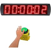 GAN XIN 5 Inch 6-Digit LED Race Timer, Running Event Gym Timer for Countdown/Count Up, 12/24 Hour Real Time, Stopwatch with Remote Control, Portable Large Wall Clock（Button）