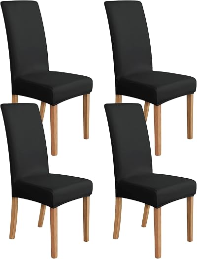 Amazon Basics Stretch Dining Chair Covers Set of 4 Black Solid