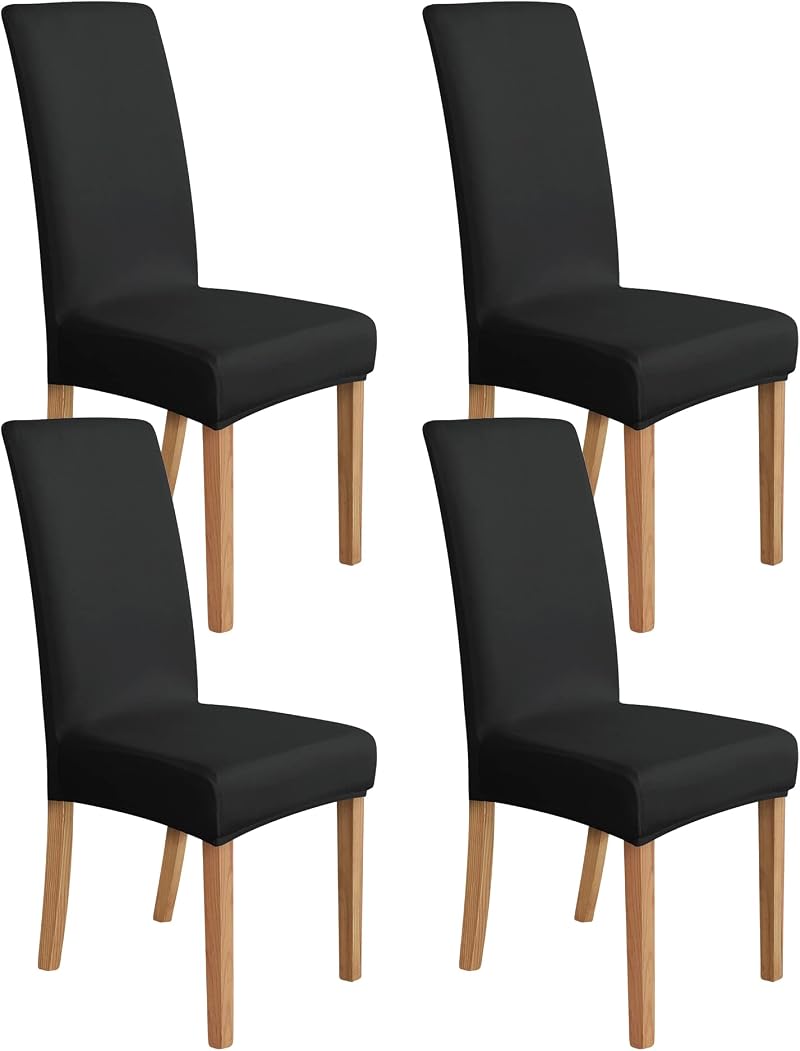 Amazon Basics Stretch Dining Chair Covers Set of 4 Black Solid