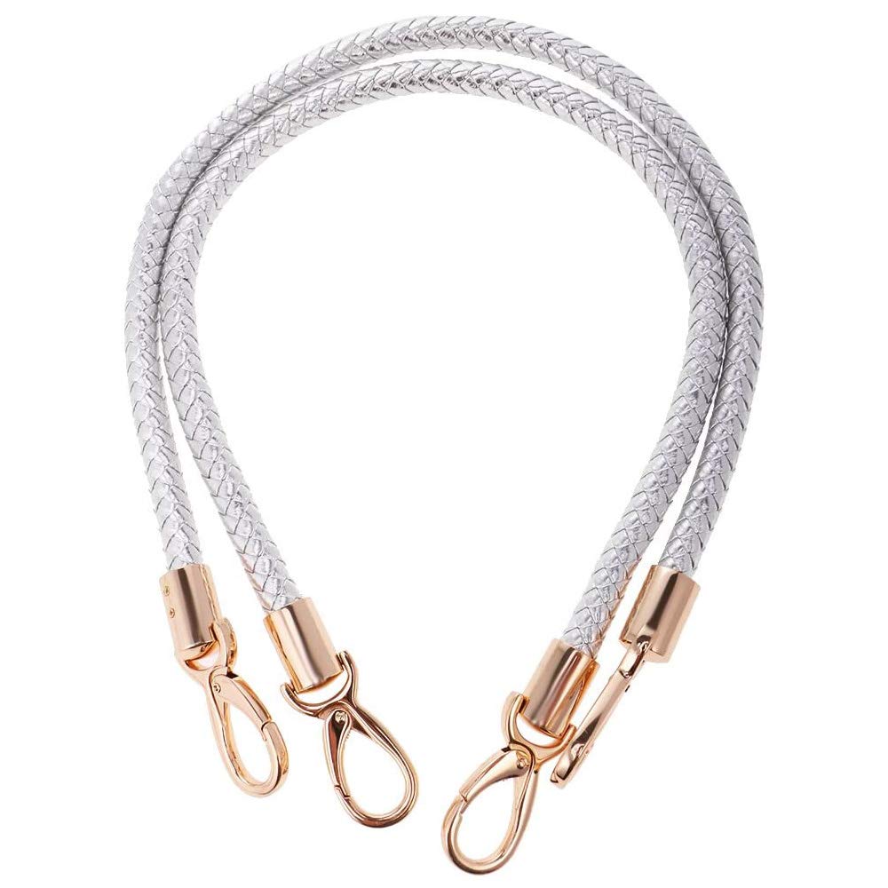 POFET 1 Pair Shoulder Bag Replacement Handles Handbag Leather Handles Braided Rope Handbag Straps with Metal Swivel Hooks - Silver
