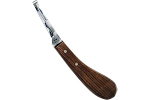 DrTail Hoof Knife Double Edged Curved Blade – Stainless Steel Curved Blade Farrier Tool with Wooden Handle, Multipurpose Hoof Trimming Knife for Livestock, 3-Inch Blade, 8.5-Inch Overall (Double-Edge - RH)