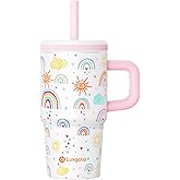 Luxgola Kids 20 oz Tumbler with Handle, Leak-Proof Screw-On Lid with Removable Silicone Straw, Spill Proof, Reusable Stainless Steel Insulated Water Bottle, Gifts for Boys and Girls, Rainbow
