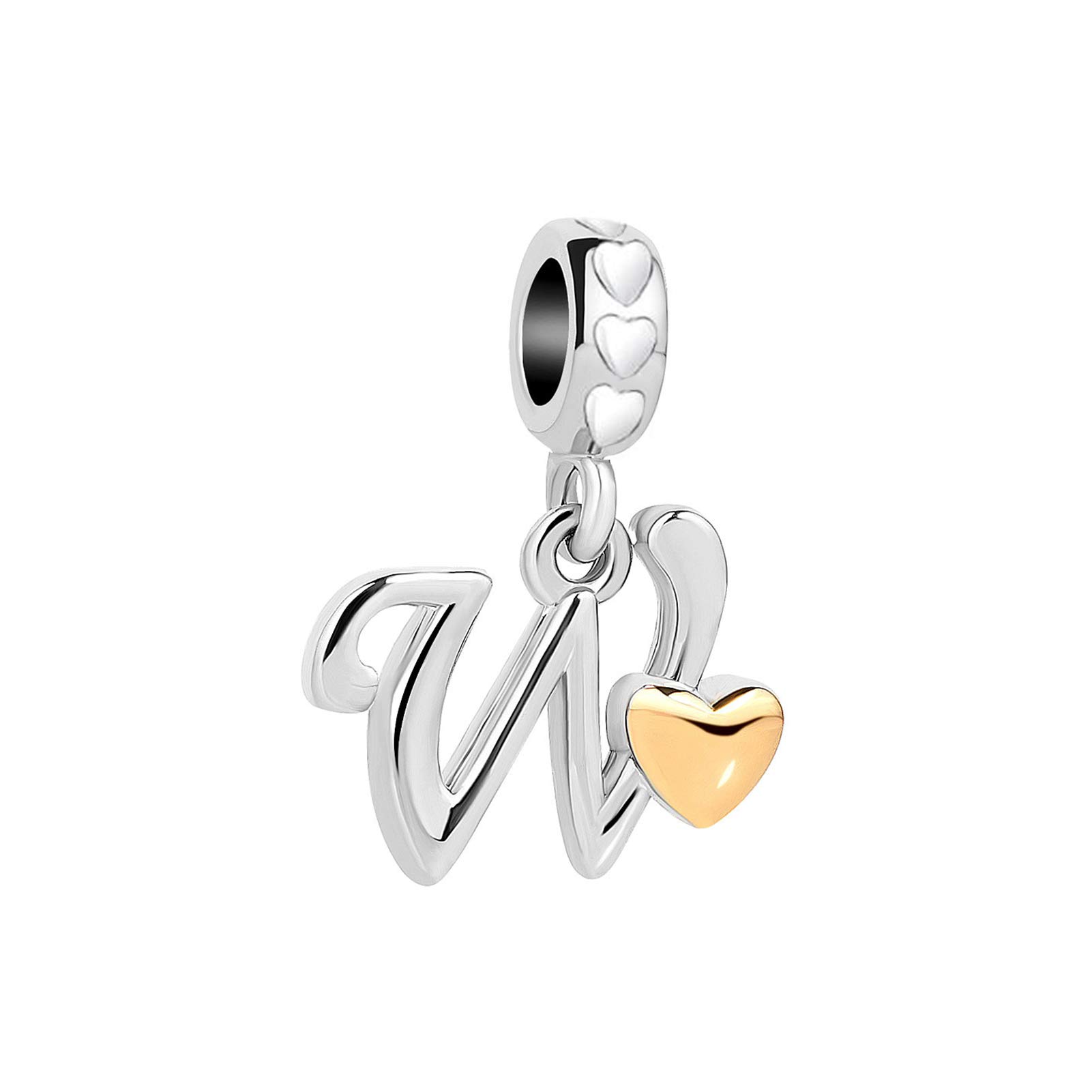 W Letter Initial Name Alphabet Love Heart Pendant Charm fits Pandora Charms Bracelets Birthday Jewellery Gift for Family Christmas Mum Granddaughter
