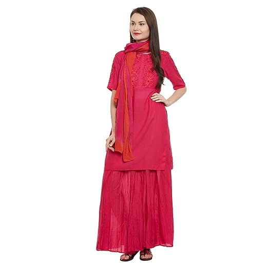 Buy Ritu Kumar Women's Viscose Kurta With Sharara And Dupatta (3PCRDB35N15836644_40_Fuschia) at 