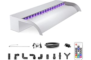 Waterfall Pool Fountain, LONGRUN Stainless Steel Waterfall Spillway for Pools and Ponds - 23.6" Wide Decorative Water Feature for Swimming Pools, Koi Ponds, and Garden