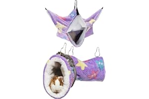 LEFTSTARER Guinea Pig Ferret Rat Hammock Toy Small Animal Cage Accessories Hideout Tunnel & Bunkbed Hammock for Rat Ferret Guinea Pig Hamster Sugar Glider Chinchilla (Star-Purple)