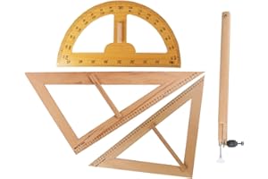 Nishiyuenyi Wood Maths Geometry Set, Compass, 90° Triangle Ruler, 45° Triangle Ruler Stationery for Teachers Engineers Whiteb