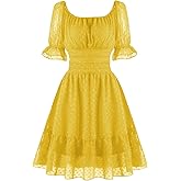 tagunop Women's Summer Casual Dress Smocked Square Neck Mini Dresses Ruffle Short Sleeve Sundress