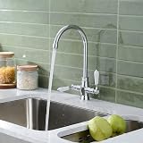 Heable Kitchen Sink Tap White Ceramic Dual Lever Monobloc Chrome Swivel UK view 3