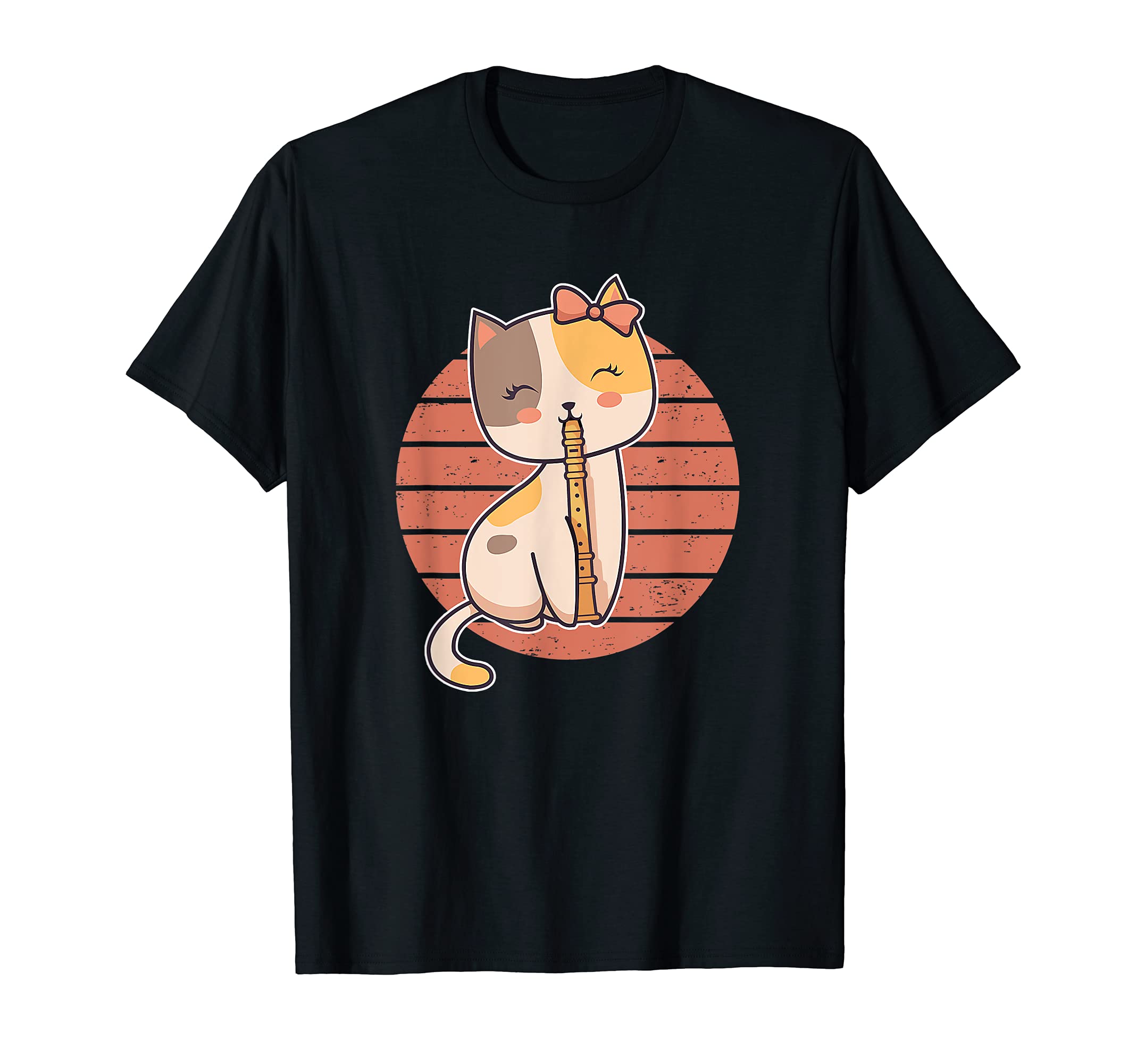 Cute Cat Flute Player Saying Flutist I Cat Playing Flute T-Shirt