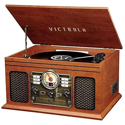 Victrola The Quincy 6-in-1 Bluetooth Record Player & Multimedia Center with Built-in Speakers – 3-Speed Turntable, CD & Cassette Player, AM/FM Radio, Wireless Music Streaming (Mahogony)