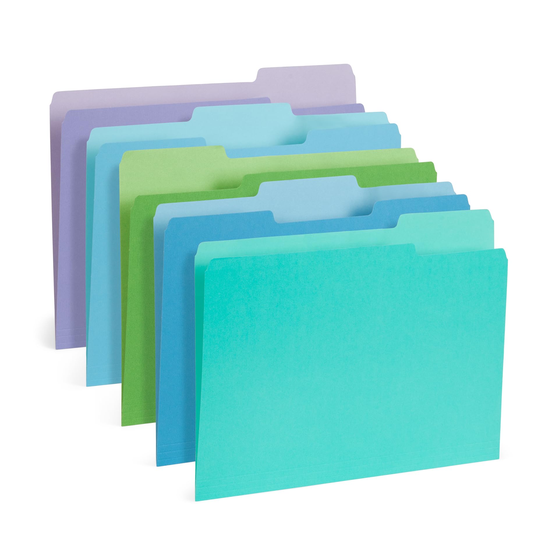 Photo 1 of 100 Blue Summit Supplies Colored File Folders - Ocean Tone Colors, 1/3 Cut Tabs, Letter Size, 11pt Durable Paper, Decorative Colored File Folders for Files, 100 Pack