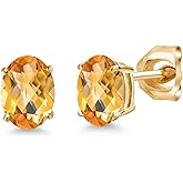 Gem Stone King 14K Yellow Gold Yellow Citrine Double Notch Stud Earrings | 1.45 Cttw | Gemstone November Birthstone | Oval Checkerboard 7X5MM | Gold Earrings For Women Men