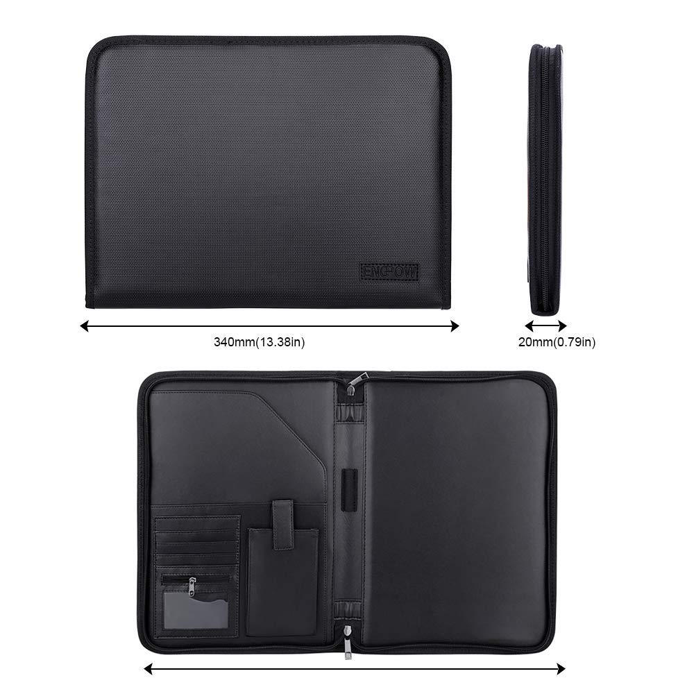 Fireproof Padfolio Portfolio Business File Folder with Zippered Pockets Fire and Water Resistant Executive Writing Pad,Personal Document Organizer Folder,Planners, Briefcase for Travel