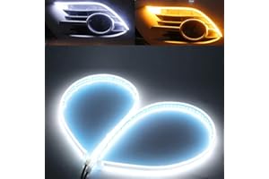 Qasim 60cm White&Yellow Cars DRL LED Strip Daytime Running Lights 24inch Sequential Flowing Turn Signal Guide Strip Auto Car Styling Accessories Waterproof,2-Pack