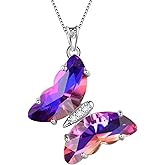 Aurora Tears Butterfly Necklace Earrings Ring Bracelet - Women 925 Sterling Silver Animal Butterflies Birthstone Pendant Crystal Wedding Birthday Jewelry