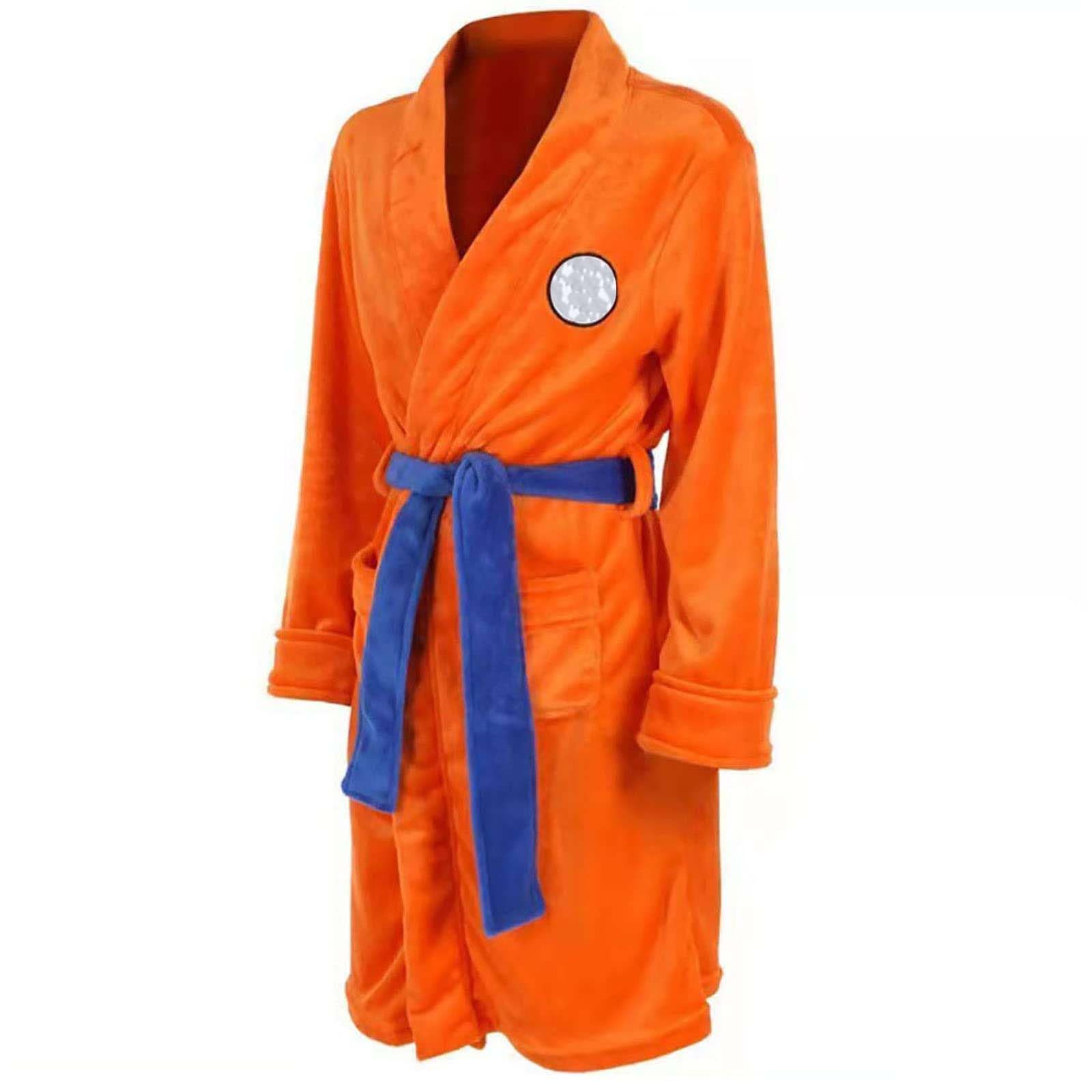 Dacnod Anime Dragon Bathrobe Sleepwear Nightwear Adults Orange Soft Bathrobes with Belt for Men Long Robe Halloween Pajamas