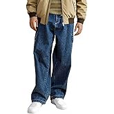 Haloumoning Boys Cargo Baggy Pants Elastic Waist Wide Leg Jeans Casual Demin Pants with Pockets 5-14 Years